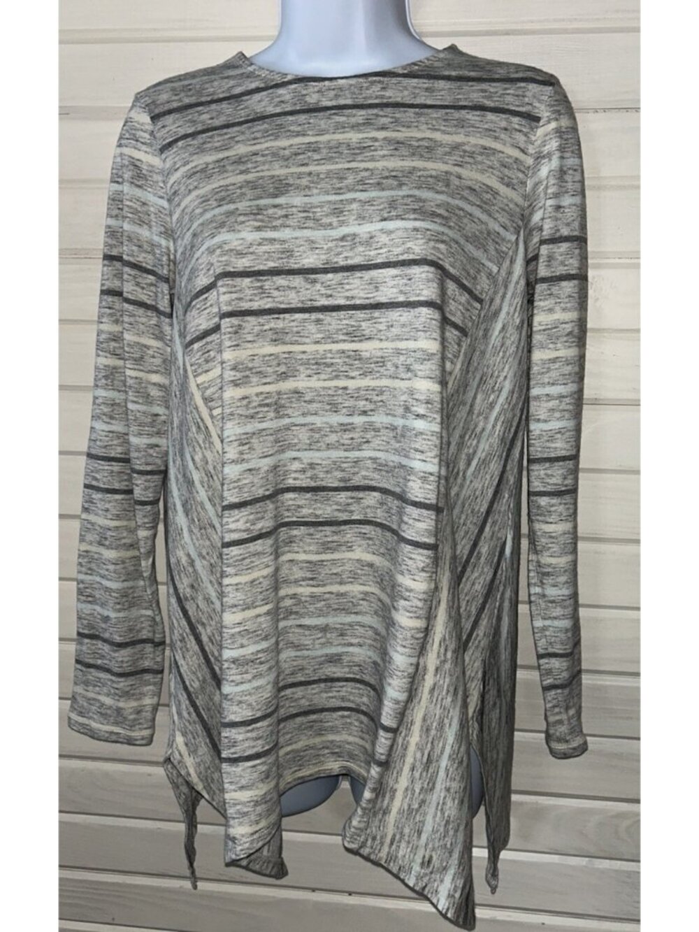 J JILL PURE JILL Sz SMALL Gray Heathered Striped Tunic Top Cotton Modal EUC